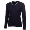 Ladies Madison Cable V-Neck Sweater Navy